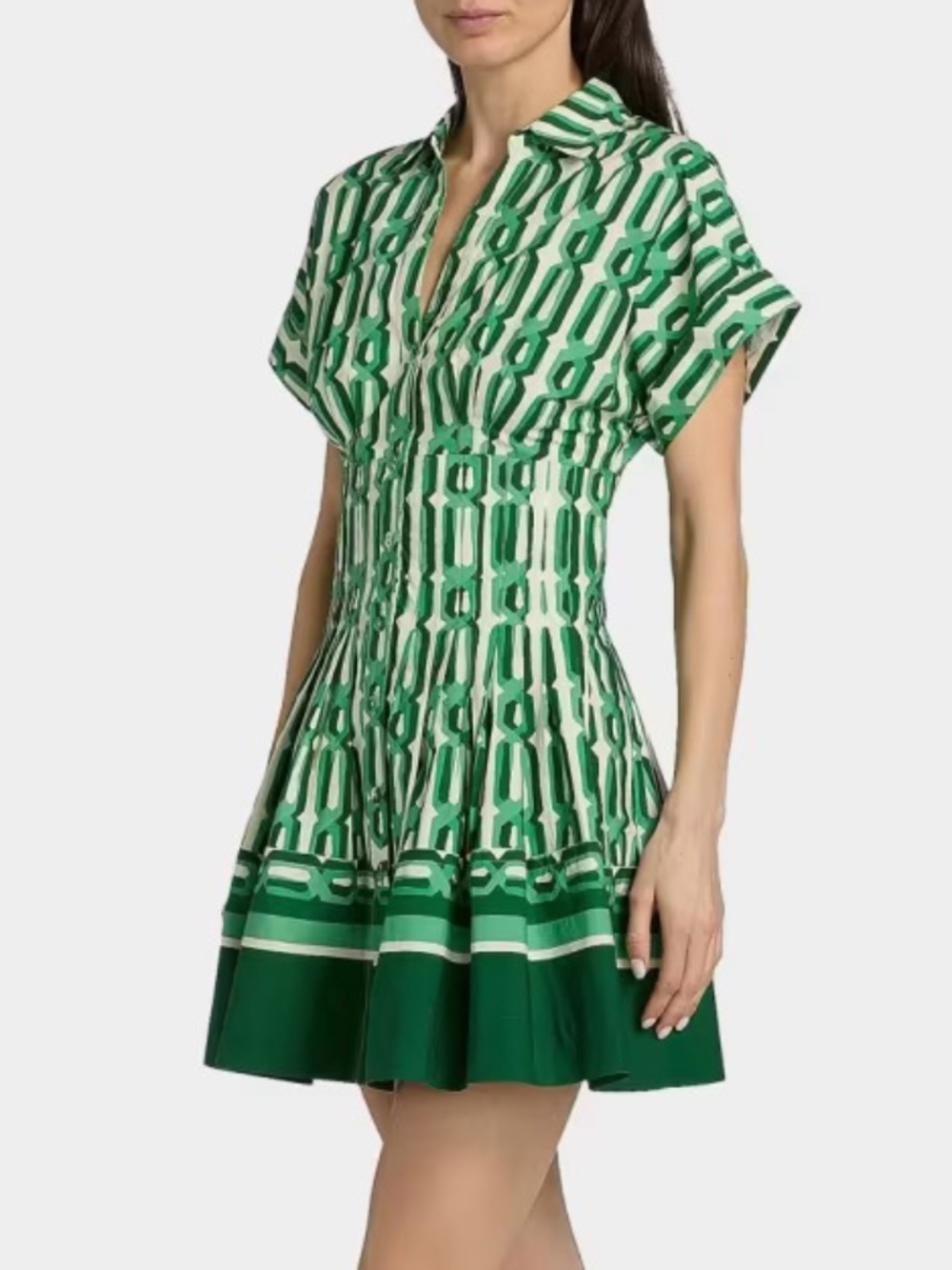 NWT Cara Cara Nash Printed Button-Front Mini Dress Martin Geo Green XS
